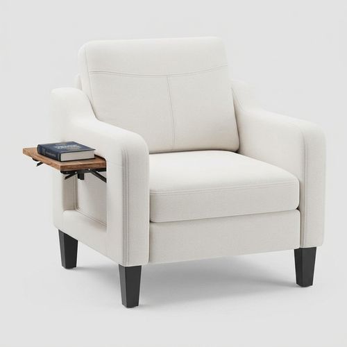 Upholstered Accent Chair with Foldable Side Table