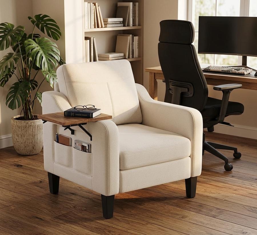 Upholstered Accent Chair with Foldable Side Table